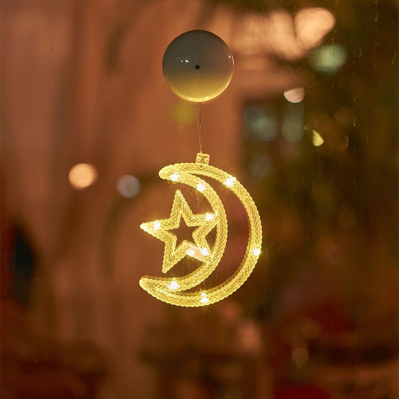 Guirnalda de luces LED navideñas con ventosas: formas de árbol, copo de nieve, estrella, luna, campana y corazón._voghion.com