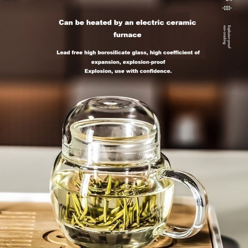 3-piece Set Of Thickened Glass Tea Cups With Lids, Round And Fun Tea Cups, Heat-resistant High Borosilicate Glass Flower Tea Office Cups_voghion.com