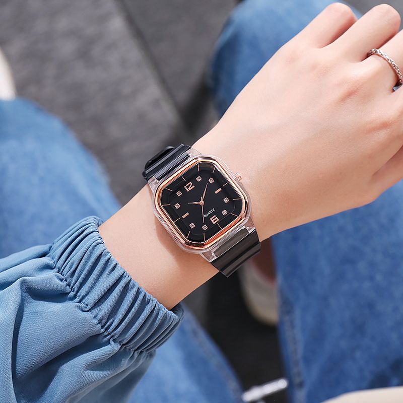 7pcs/set -Fashion Silicone Square Watch Large Dial Women's Quartz Watch Set - Square Dial, Simple Silicone Strap, Zinc Alloy Case_voghion.com