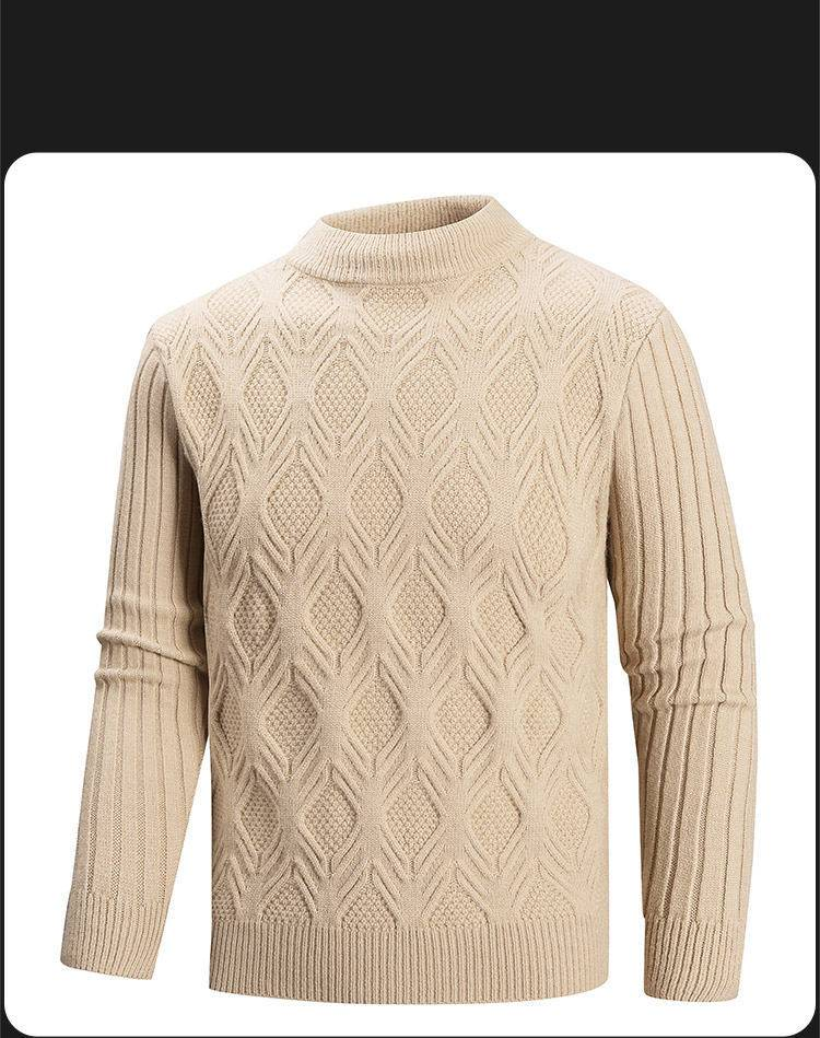 Men's Clothing Retro Diamond Pattern Vintage Diamond Knit Sweater - Relaxed Fit Crewneck Pullover For Casual Layering (Black, Khaki, Cream, Blue)_voghion.com