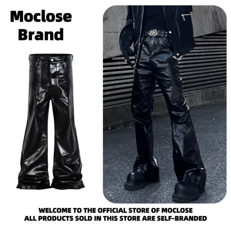 Moclose Schlaghose mit hohem Bund für Damen und Herren – Schmal geschnittene, dehnbare Baumwollhose mit weitem Bein und Bootcut-Schnitt und glänzender Beschichtung_voghion.com