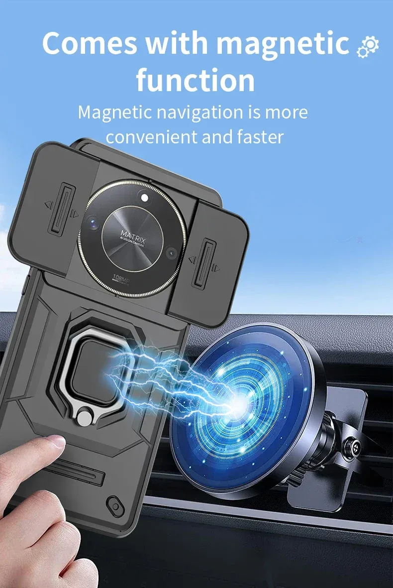 For Honor 90 X9a X9b Magic 5 6 Magic5 Magic6 Lite Armor Phone Case with Slide Camera Lens Protection Ring Holder Bracket_voghion.com