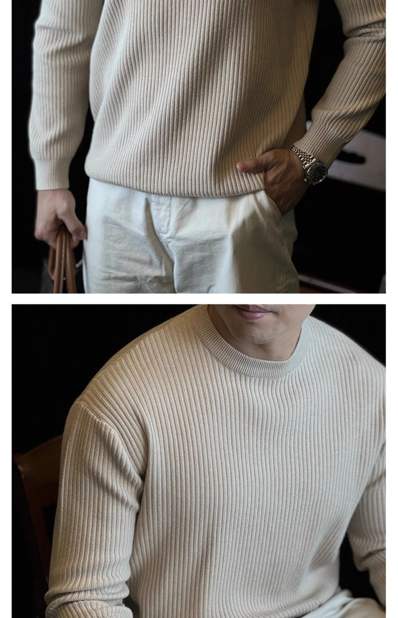 Men's Vertical Striped Knit Sweater - Casual Long Sleeve Crewneck Pullover For Autumn & Winter_voghion.com