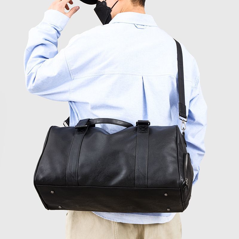 Men's Genuine Leather Travel With Shoe Compartment, Large Capacity Handbag, Shoulder Crossbody Bag, Waterproof And_voghion.com