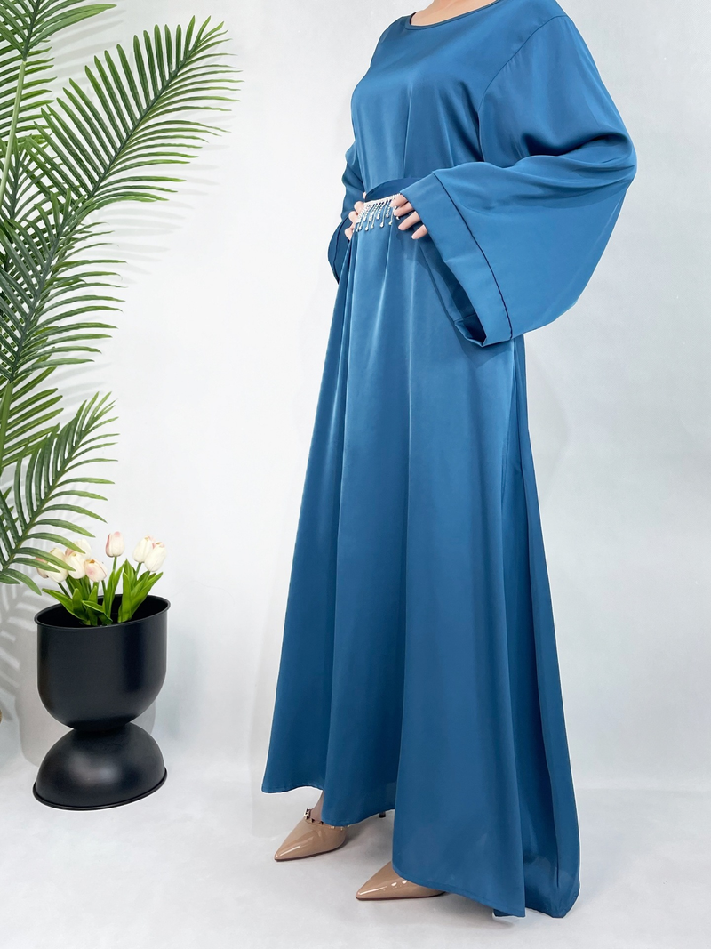 Dámské oblečení s kamínkovým páskem, dámské saténové šaty, elegantní a vznešené malajské šaty, abaya, velká velikost_voghion.com