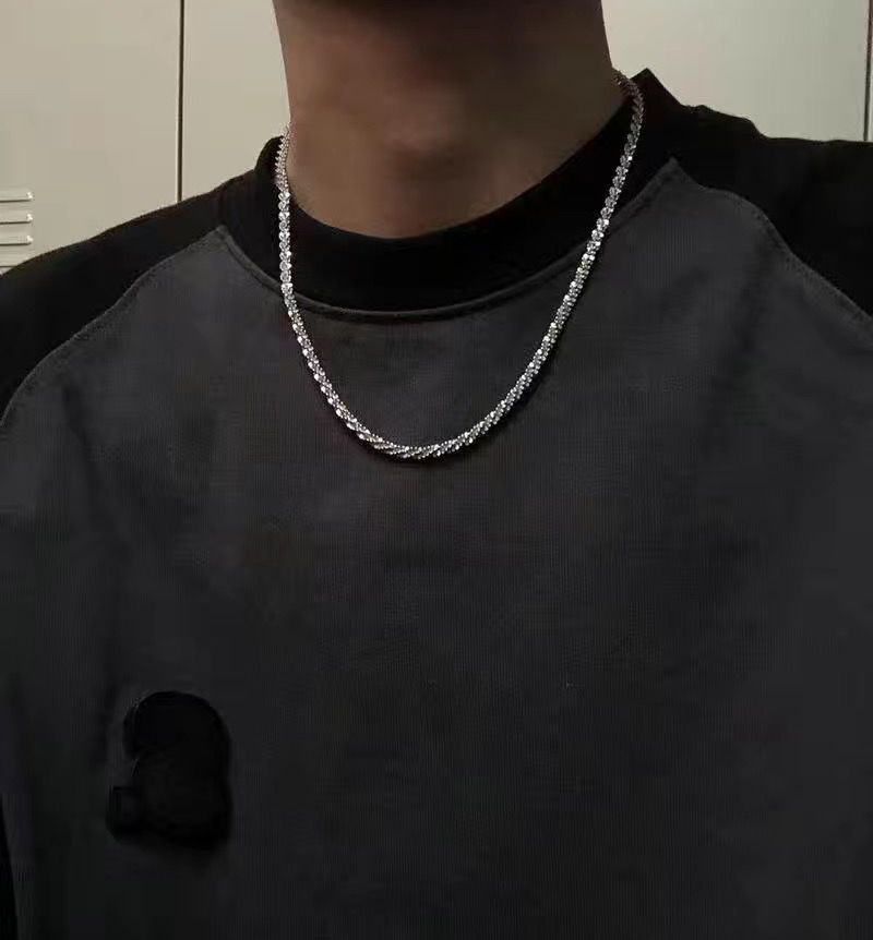 Non-Fading Men's Sparkling Titanium Steel Collarbone Niche High-End Minimalist Design I Necklace Bare Chain New Model_voghion.com