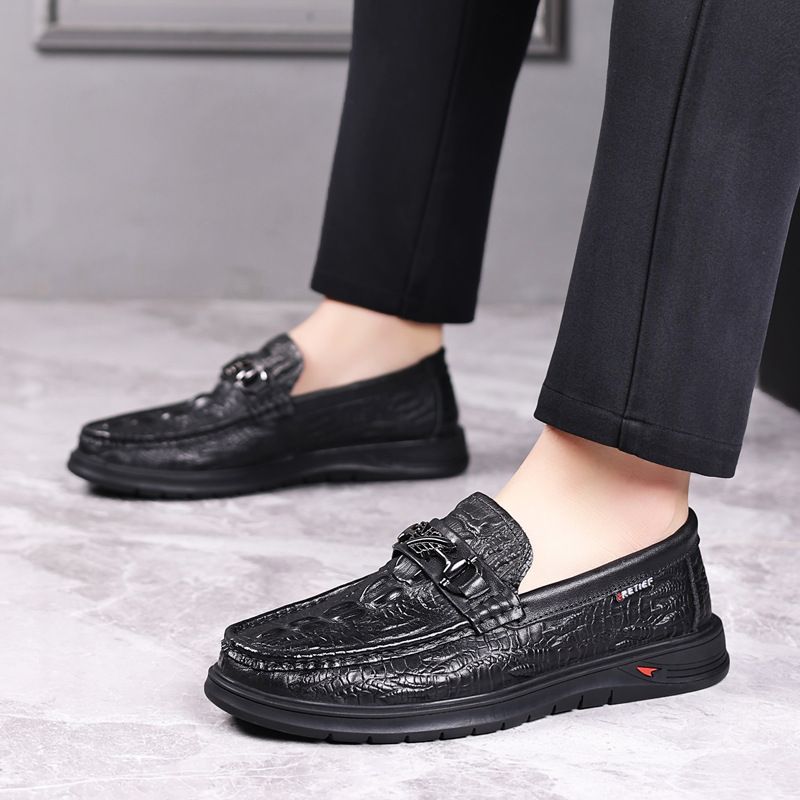 ct Suitable For All Seasons Doudou 2025 Spring New Cowhide High-end Loafers Business Men's Casual Leather Crocodile Pattern Single Shoes_voghion.com