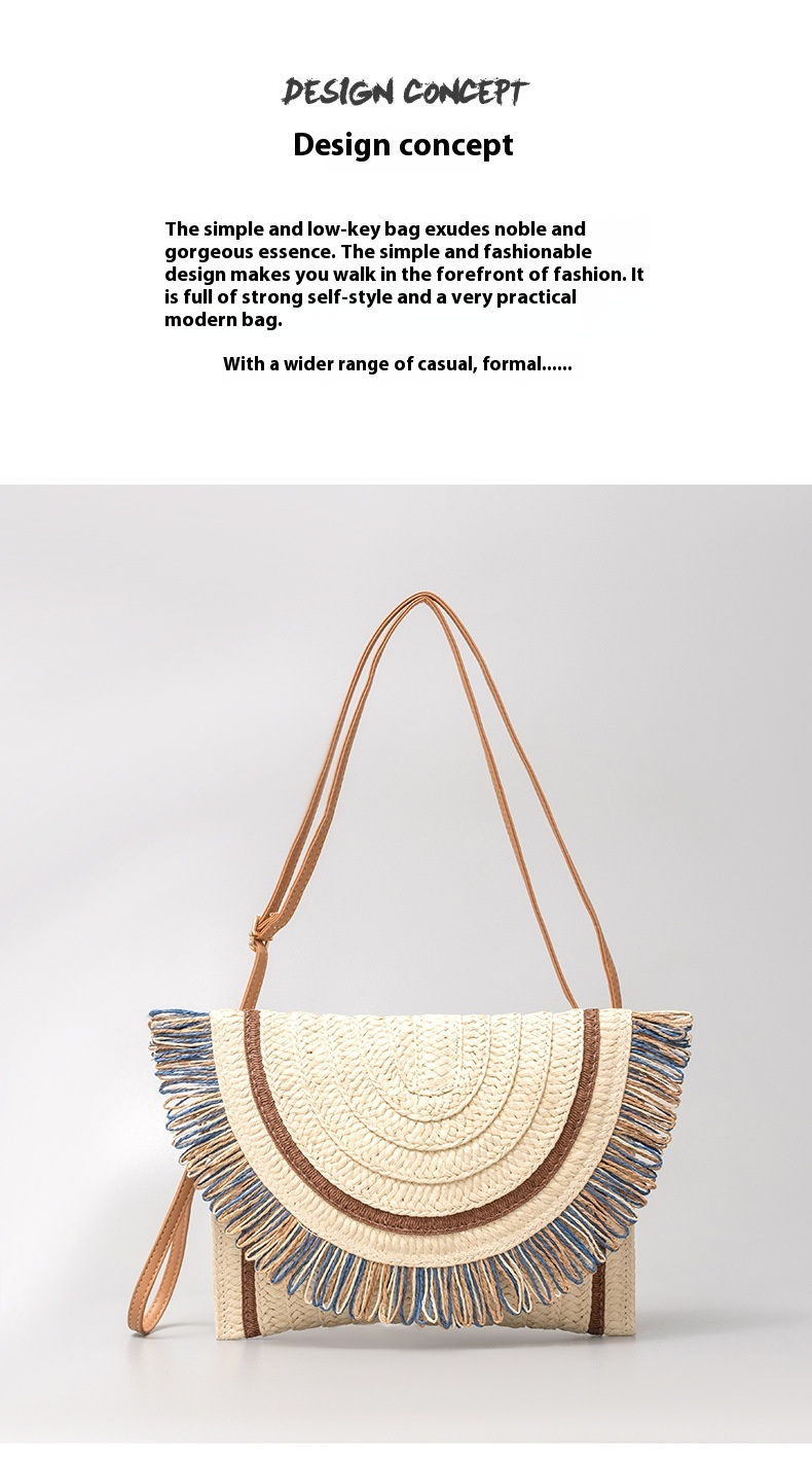 Borsa a tracolla per donna 2024 Nuovo modello lanciato Materiale ecologico Nappe popolari Senso di fascia alta Versatile borsa di paglia per pendolari estivi_voghion.com