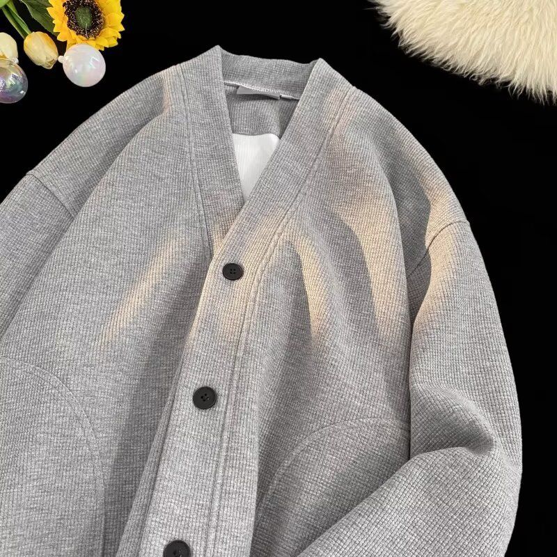 Autumn Winter New American Style Knitted Sweater Men's Loose V-Neck Cardigan Sweatshirt Trendy Casual Jacket Men_voghion.com