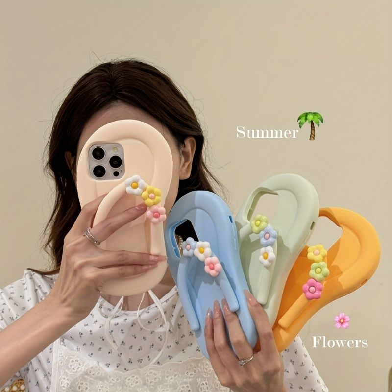 Novel Summer Flower Slipper Shape Mobile Phone Case for 12 13 14 15 promax_voghion.com