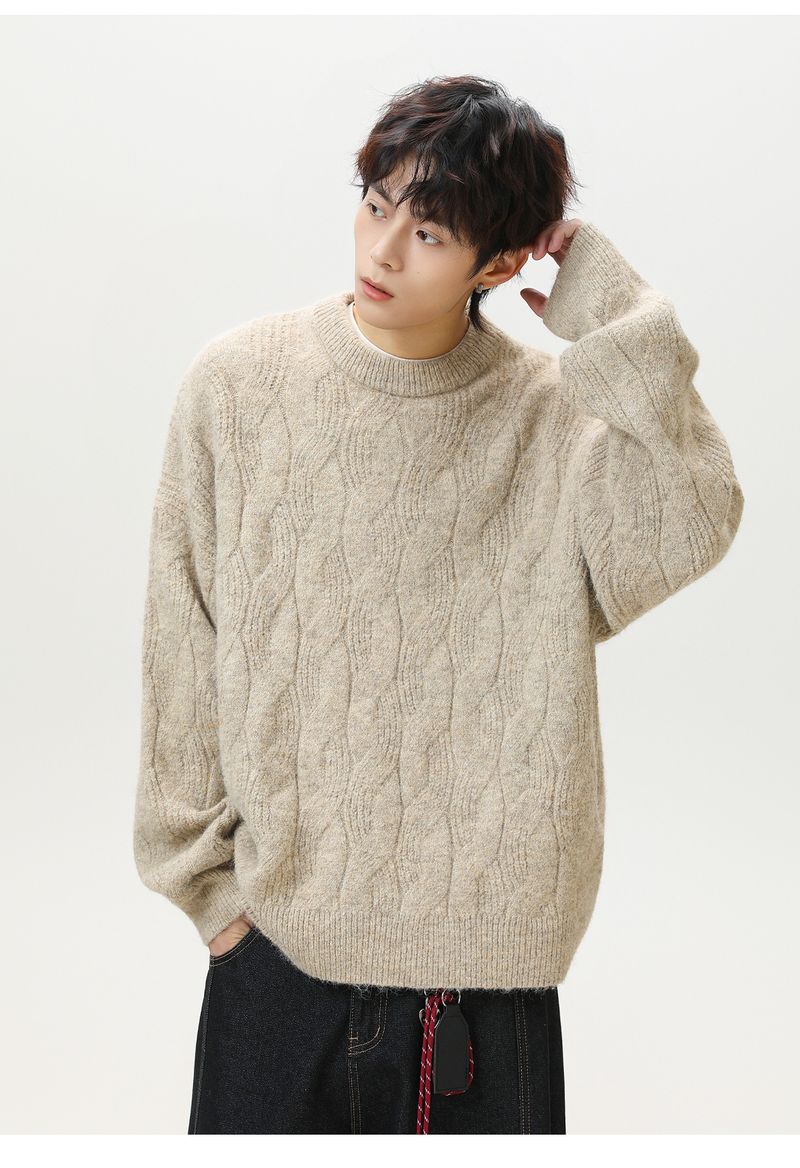 Men’s Mohair Cable Knit Sweater - Retro Crewneck Pullover In Rich Colors (M/L/XL/XXL/XXXL)_voghion.com