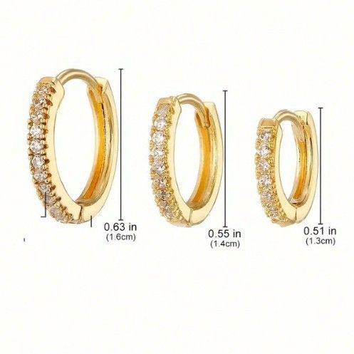 Orecchini da donna in ottone placcato oro vero, semplici e di lusso, con zirconi intarsiati, set di quattro._voghion.com