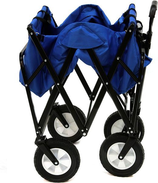 Heavy Duty Steel Frame Collapsible Folding 150 Pound Capacity Outdoor Camping Garden Utility Wagon Yard Cart, Blue_voghion.com