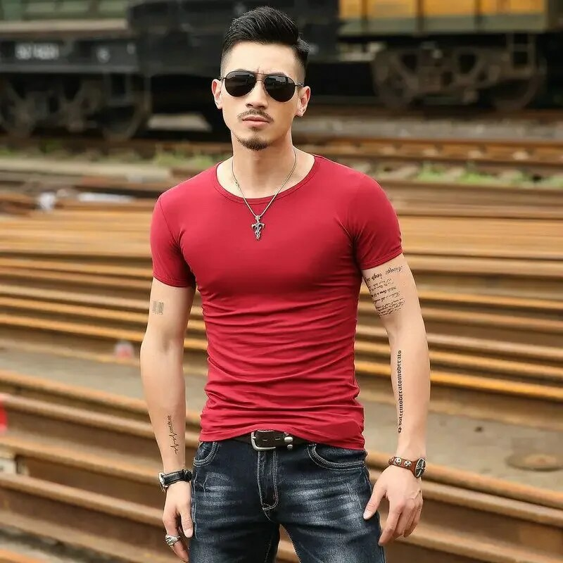 Men's Gym T-shirt Slim Fit Skinny T-Shirts Without Simple Muscles Basic Cheap Clothes And Free Shipping Regular Y2k_voghion.com