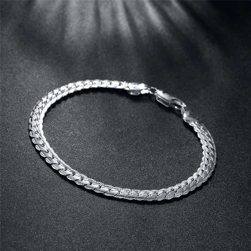 Bracciale laterale semplice alla moda da 5 mm, placcato in argento, per uomo e donna_voghion.com