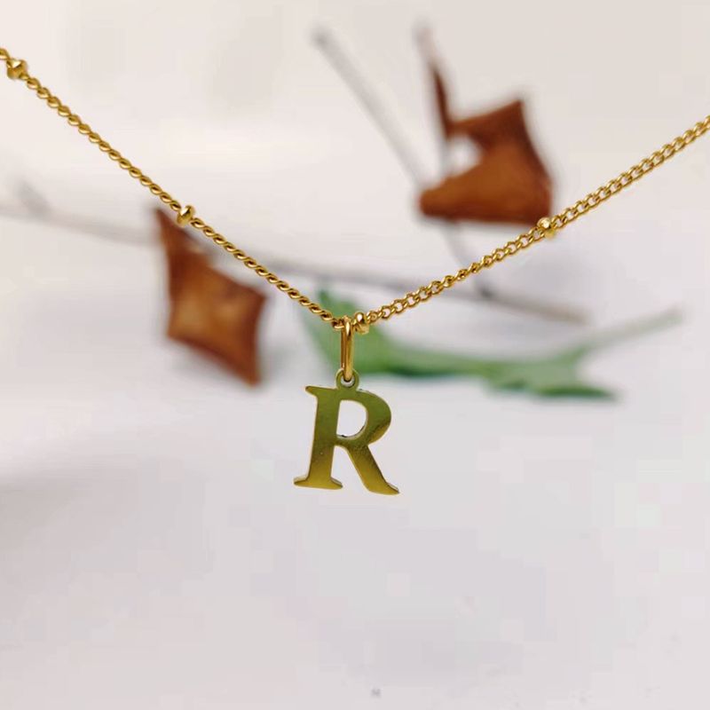 Collana con iniziale in acciaio inossidabile eManco con catena di perline in alfabeto e pronta consegna, gioielli personalizzati_voghion.com