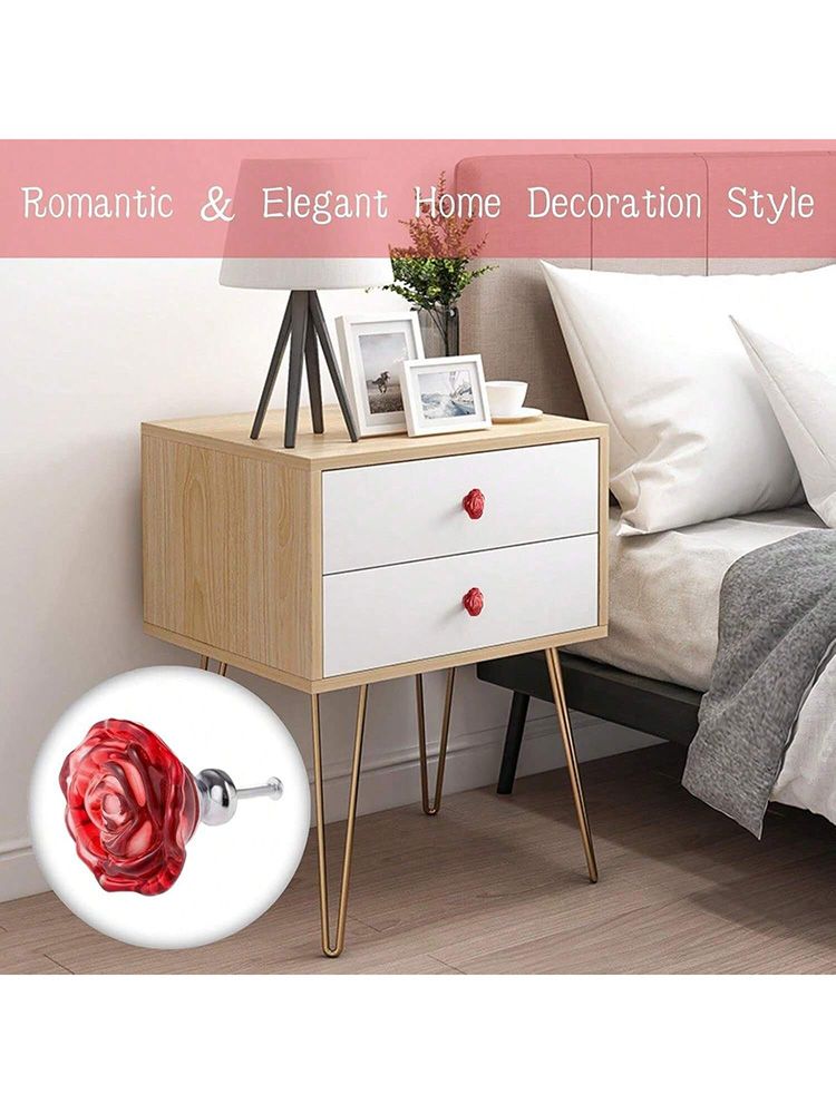 4 pomelli in vetro rosso a forma di rosa, maniglie per cassetti in cristallo, diametro 50 mm, set per bagno, cucina, ufficio._voghion.com