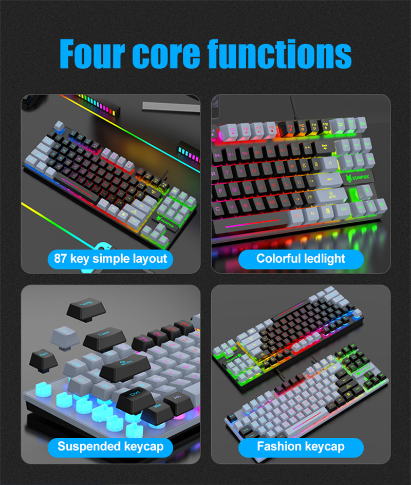 Rainbow K Retroilluminazione cablata Pellicola bicolore Tasto tastiera Interfaccia USB Tocco meccanico Gioco Tasto ufficio tastiera ey_voghion.com