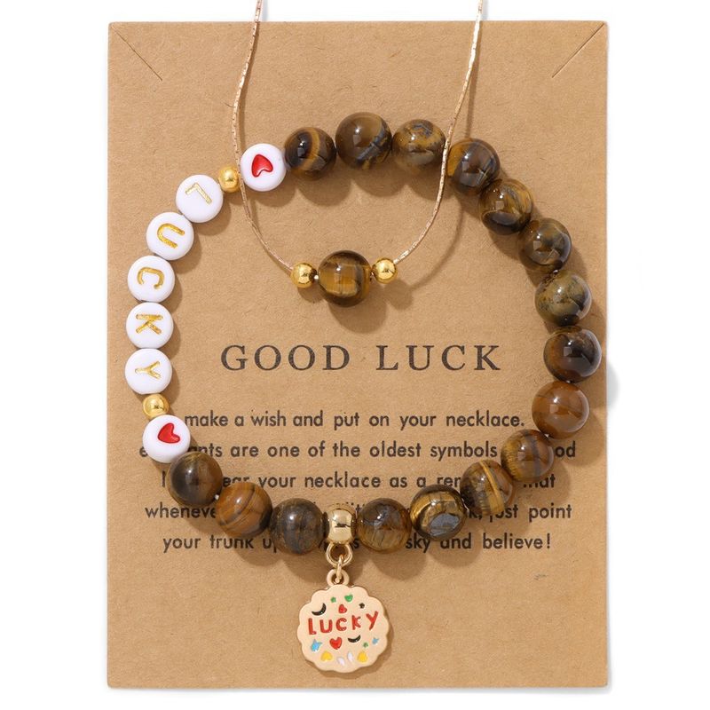 Pure Natural Stone Beaded Jewelry Cross-Border Tiger Eye Stone Good Luck Heart Gift Round Pendant Oil Drop Engraving Women Pink Zebra English Letter_voghion.com