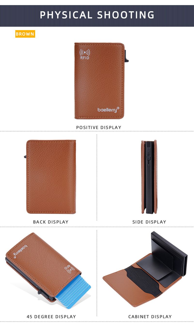 Baellerry New Ανδρική θήκη για κάρτες Lychee RFID Αντιμαγνητική πλάγια ώθηση Pop, μεταλλικό κουτί αλουμινίου_voghion.com