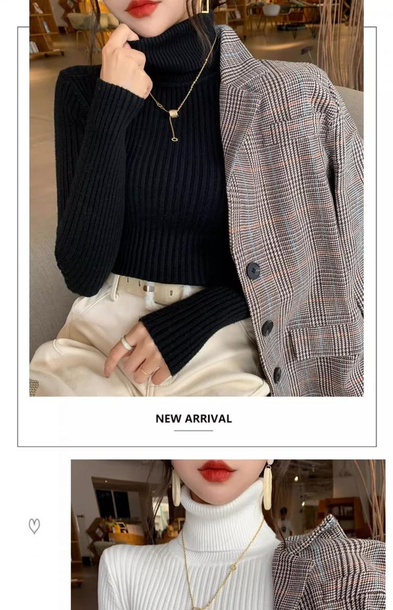 Maglietta a collo alto da donna, base nera spessa per autunno e inverno, vestibilità slim, calda, nuovo stile 2024, intimo top,_voghion.com