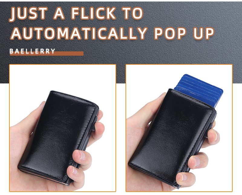 Baellerry New RFID Anti Magnetic Side Push Aluminum Box Package Oil Wax Skin Men's Card Cover_voghion.com