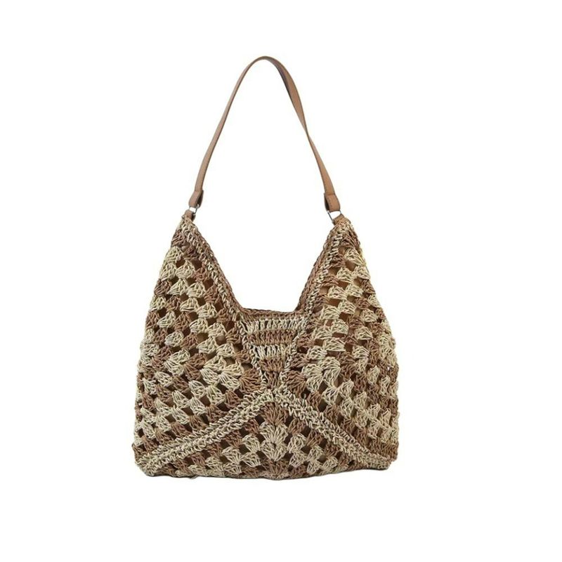 New Color-Block Summer Woven For Women Large Capacity Tote Straw Beach Single Shoulder Underarm Bag_voghion.com