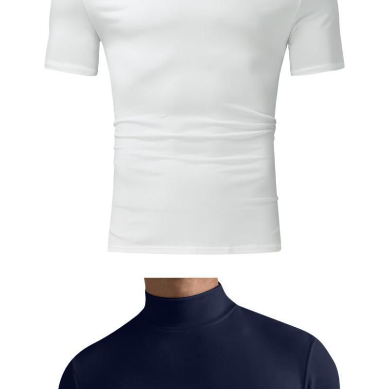 2024 Herbst Winter Stehkragen Kurzarm T-Shirt Herren Basishemd Einfarbiges Oberteil_voghion.com
