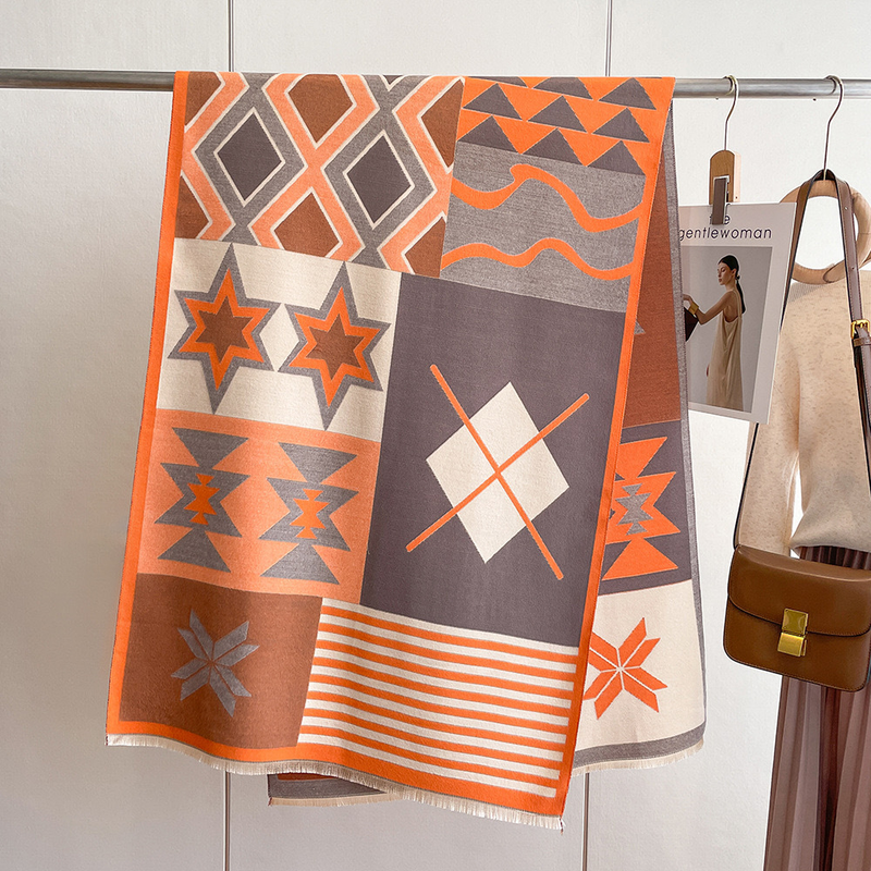 Trendy Casual Retro Frauen Colorblocking Pentagramm Coldproof Warme Herbst Neueste 2023 Faux Kaschmir Oberbekleidung Schal Schal_voghion.com