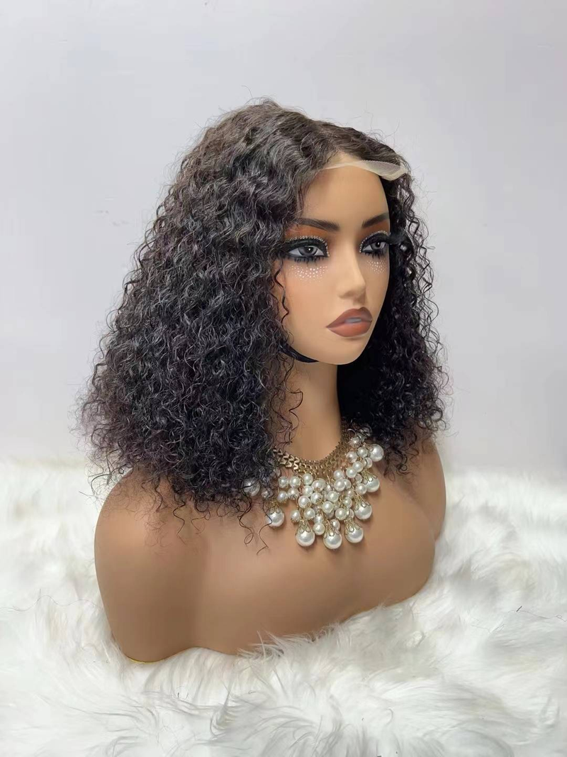 La peluca rizada rizada corta del cabello humano de 4x4 Bob pre desplumó las pelucas rizadas de Bob del cabello humano del cordón 16in para las mujeres_voghion.com