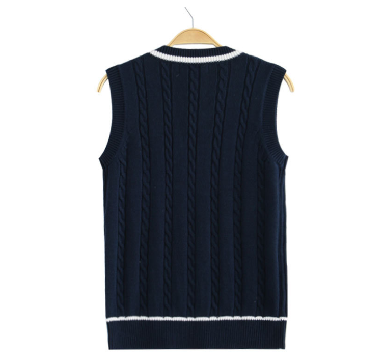 JK Uniform Pulloverweste – Ärmelloser Strickpullover mit V-Ausschnitt für Mädchen (S-XXL) – Baumwoll-Cardigan im japanischen Schulstil mit Farbblockierung_voghion.com