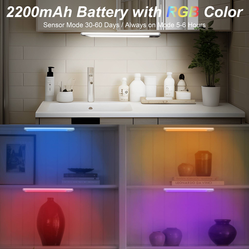 Lampa podszafkowa z czujnikiem ruchu 9,88 cala, 45 diod LED RGB APP, bezprzewodowa, ładowalna (zestaw 1 szt.)_voghion.com