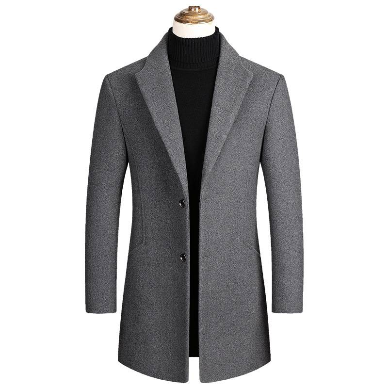 Cappotto invernale da uomo in misto lana con fodera in cotone, trench lungo casual da lavoro per uomini di mezza età e giovani, giacca formale con collo alto_voghion.com