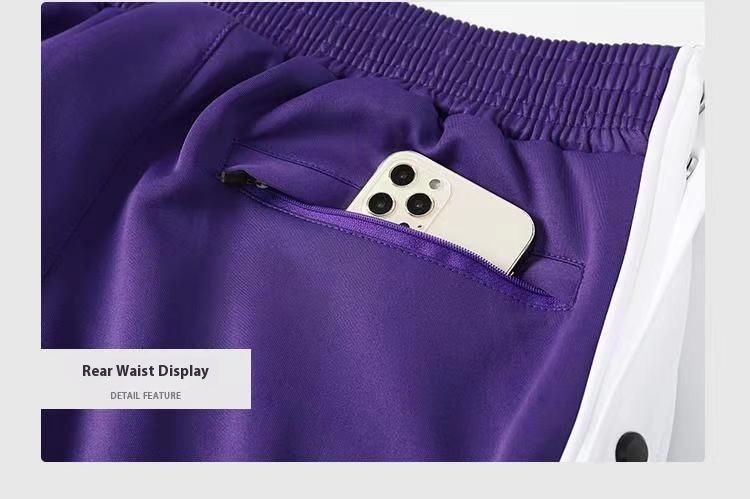 Men's Sporty Button-Front Jogger Pants - Loose Fit, Elastic Cuff, Breathable Polyester For Basketball & Casual Wear_voghion.com
