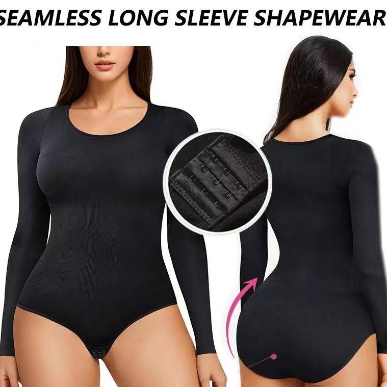 Nahtloser trägerloser Shapewear-Bodysuit – Bauchkontrolle und Brustunterstützung, Ganzkörperformer für Damen, ultra-dehnbare, schlankmachende Langarmshirts_voghion.com