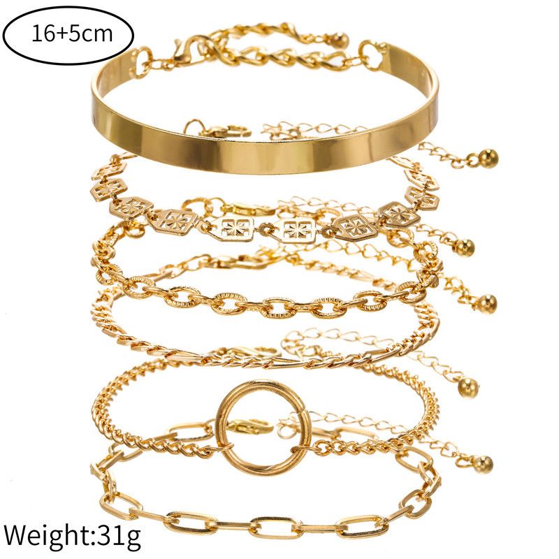 Punk Hip Hop Style Bracelet Combination Bracelet Jewelry Women's Mixed Multi Element Geometric Round Buckle Set Bracelet Set_voghion.com
