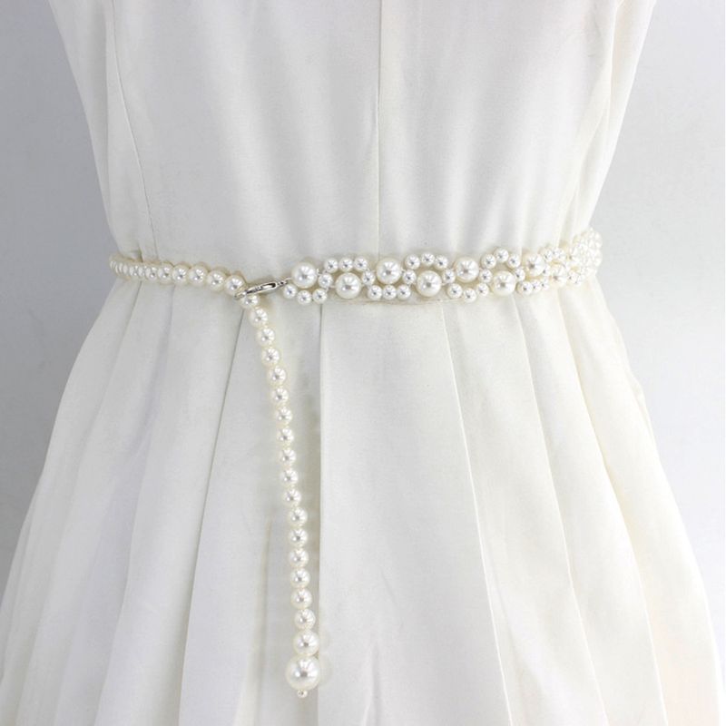 HEIßE Neue Elegante Frauen Perle Gürtel Weibliche Mädchen Strap Dünne Dünne Kleid Lange Taillenbänder Riemen Taille Ketten_voghion.com