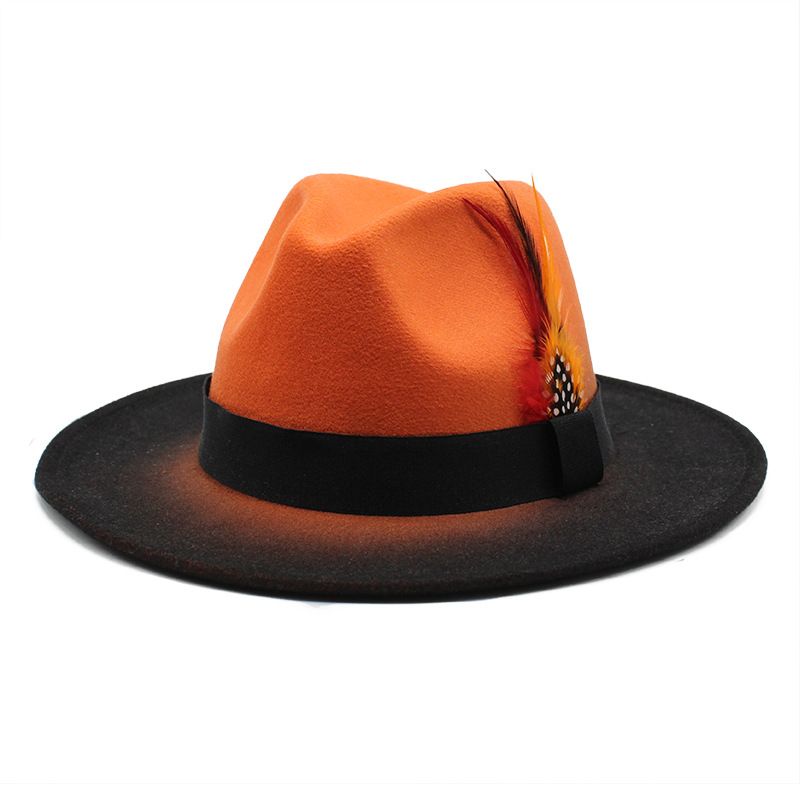 Nuovo cappello da copertura in lana da esterno per uomo e donna con piume jazz sfumate colorate_voghion.com