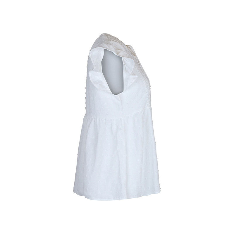 White Sleeveless Design Ruffled Shirt_voghion.com