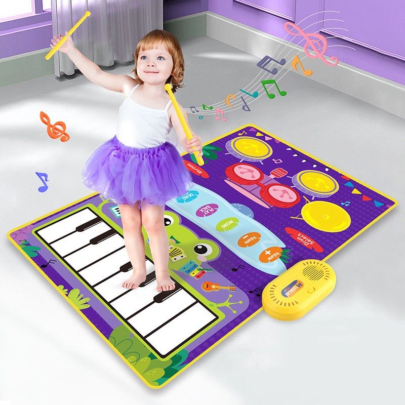 Tapete musical 2 en 1 para piano y tambor para bebés, para niños pequeños, con teclado de piso, para bailar y con sonidos, manta musical de juguete para bebés._voghion.com