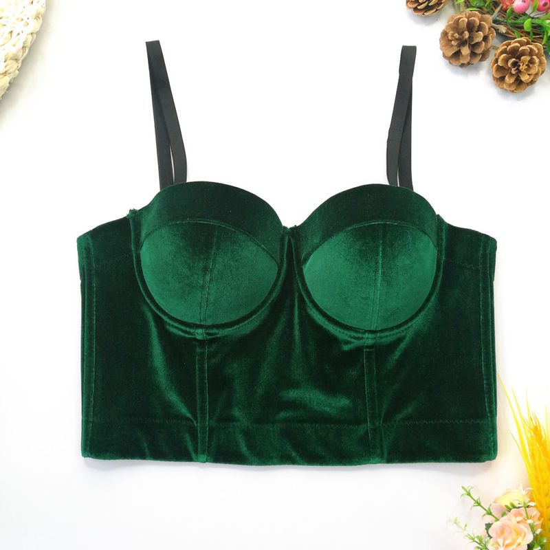 Vêtements pour femmes, bretelles en velours, vêtements d'extérieur, soutien-gorge en arête de poisson, couleur unie, velours coréen avec anneau en acier, gilet gainant, style court, haut tube polyvalent_voghion.com