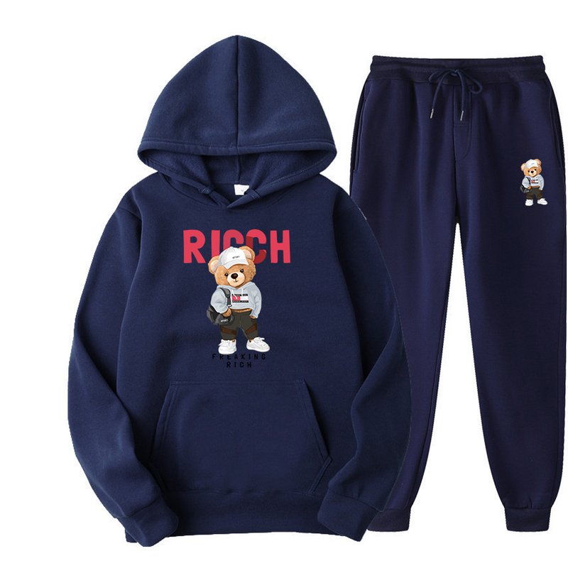 Spring and Autumn Men's Sweater Hoodie Set New Plush Sweater Women's Hip Hop Print_voghion.com