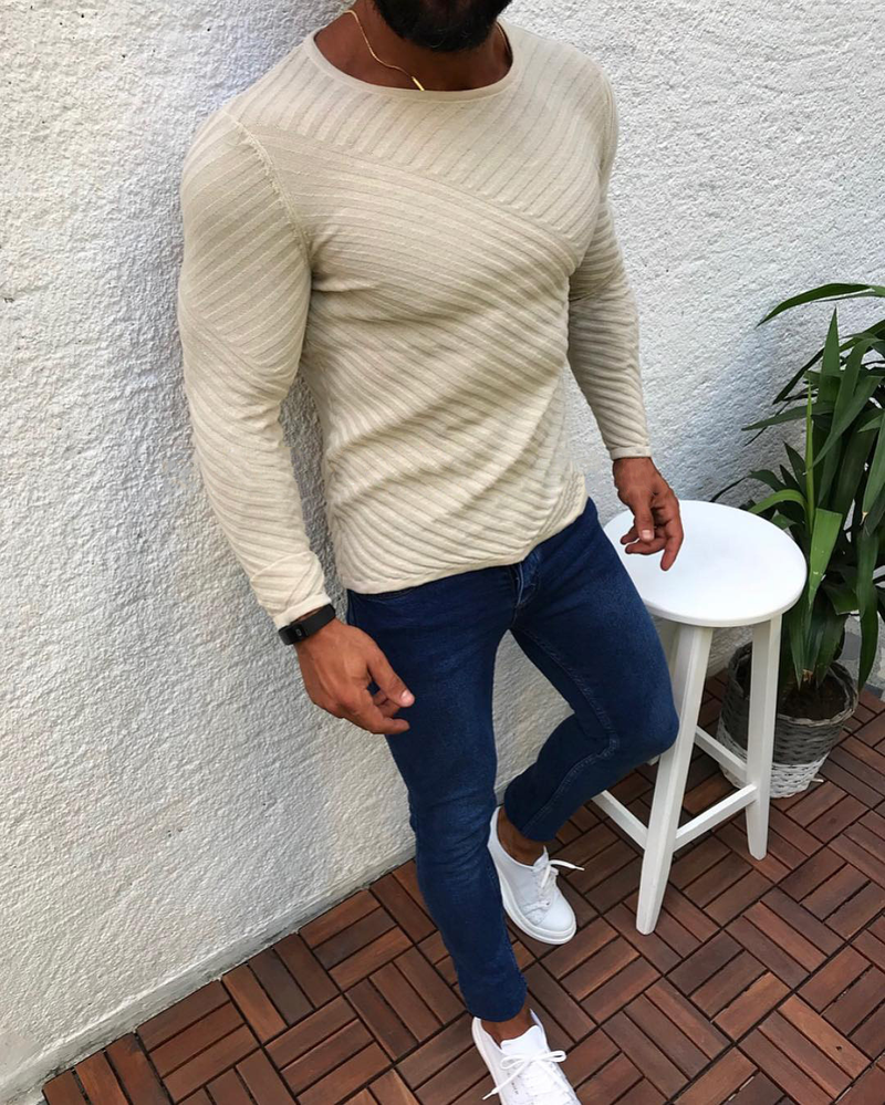 Trui heren 2024 herfst en winter slim fit lange mouwen ronde hals trui top trui_voghion.com