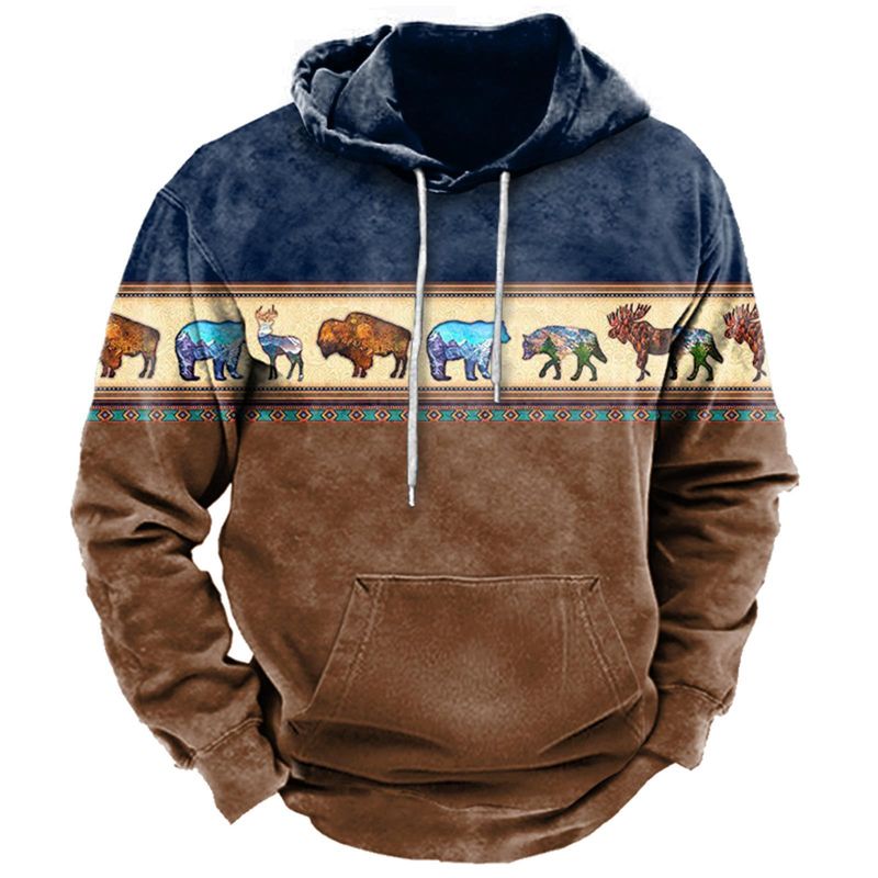 Felpa con cappuccio da uomo stampata in 3D, modello vintage in denim da strada, tendenza autunno 2025_voghion.com