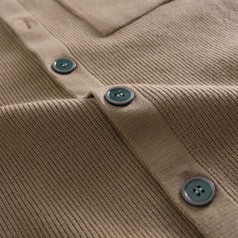 Grob gestrickter Herren-Cardigan, übergroßer Mantel aus Baumwoll-Wollmischung mit offener Vorderseite, minimalistischer Stil für Herbst und Frühling (Grau, Schwarz, Rot, Khaki, Grün)_voghion.com