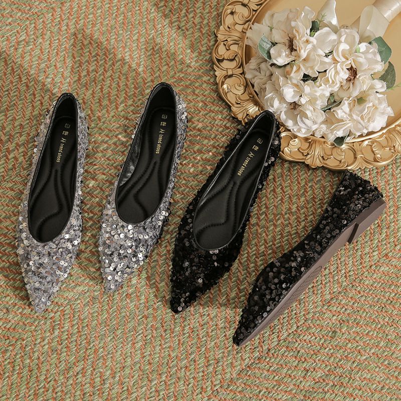 H567-1 Glänzende Pailletten, flache, lässige, vielseitige Loafer mit weicher Sohle, High-End-Design-Schuhe für Damen_voghion.com