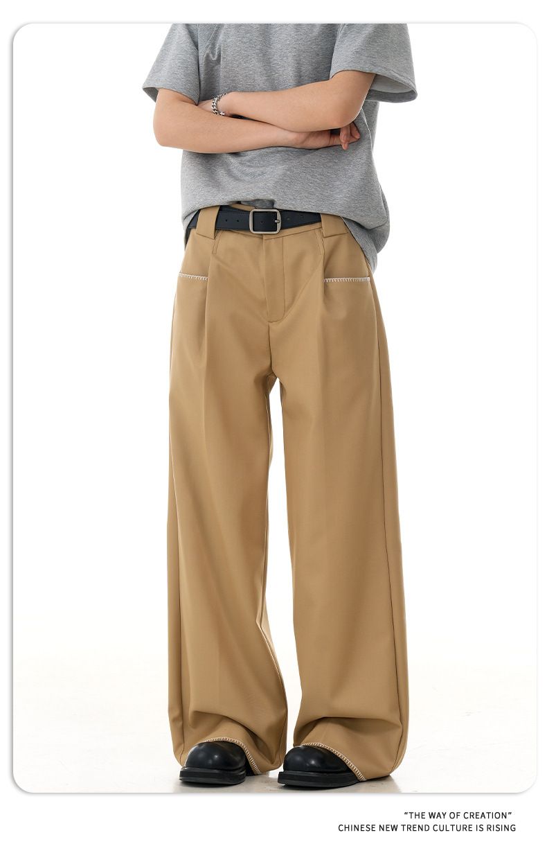 Klassische Unisex-Hose im Straight-Fit mit tiefem Schritt und minimalistischen Steppnähten – Entspannt geschnittene Hose für lässige und elegante Kleidung_voghion.com