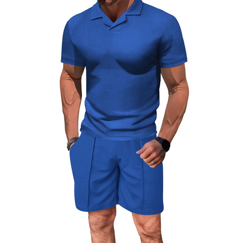 Ensemble 2 pièces pour homme, tenue de sport décontractée à manches courtes et revers, tendance_voghion.com
