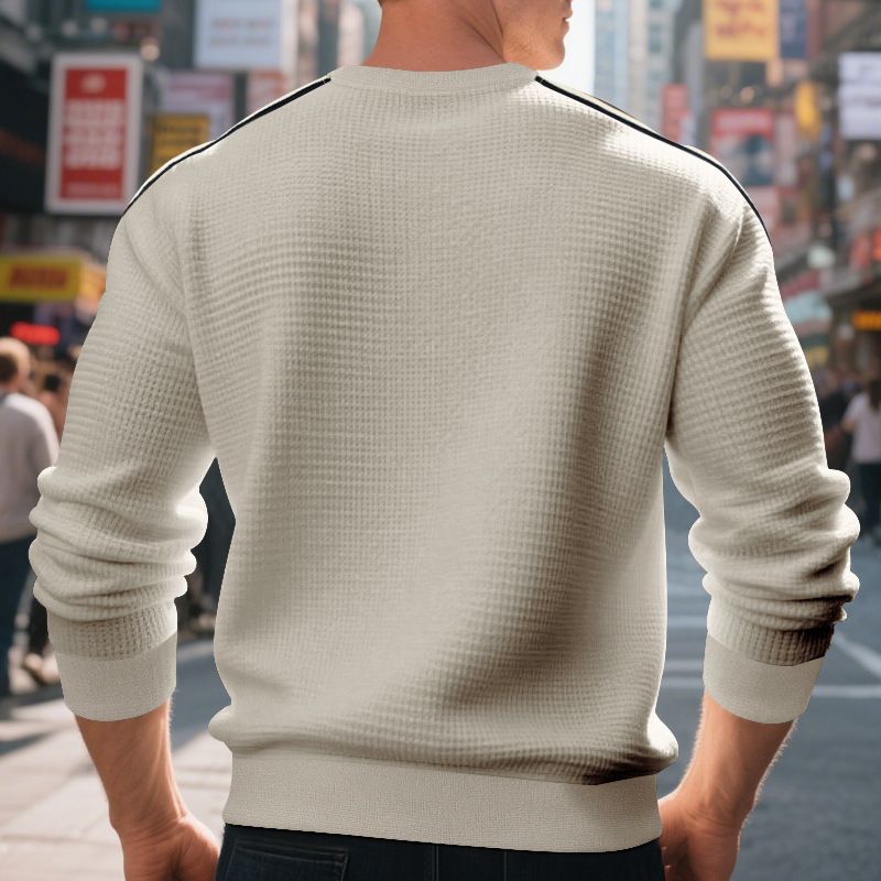 Men's Casual Sweatshirt - Relaxed Fit Crewneck Pullover With Mini Check Pattern | Soft Cotton Blend, Thickened For Spring/Fall_voghion.com