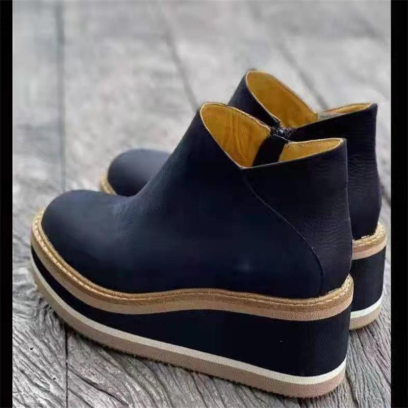 round head side pull wedge thick bottom short boots women women's boots_voghion.com